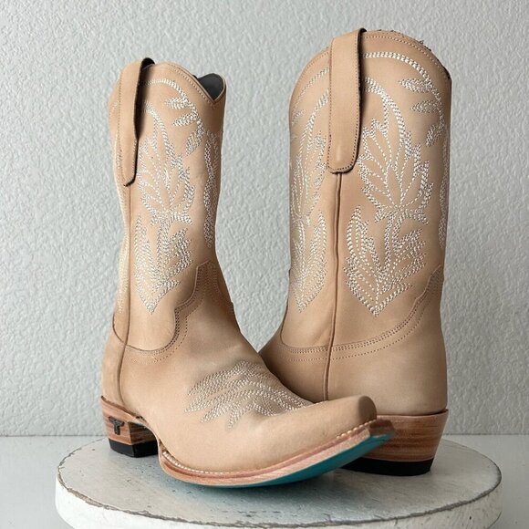 Lane SANDAGA Midi Womens Cowboy Boots 7 Cowgirl Western Tan Suede Leather Short - Picture 11 of 11